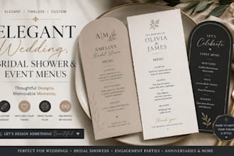 design elegant wedding, bridal shower and event menus