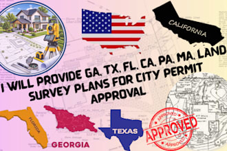 provide ga tx fl ca pa ma land survey plans for city permit approval