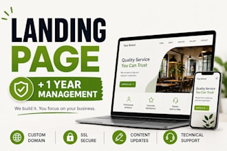 build a landing page with 1 year domain and management