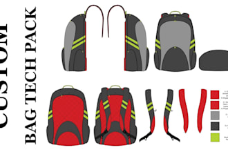 design bag tech pack for hand bags, backpacks, tote bags and production ready