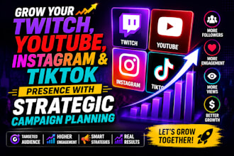 grow your twitch, youtube, instagram tiktok presence with strategic campaign