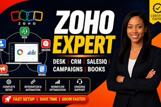 setup and customize zoho crm, zoho one, zoho books and zoho campaigns