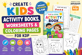 create kids activity books, worksheets and coloring pages for KDP