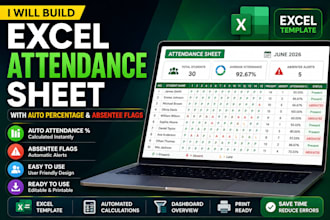 build an excel attendance sheet with auto percentage and absentee flags