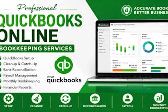 do quickbooks online setup, cleanup, catch up, payroll and monthly bookkeeping