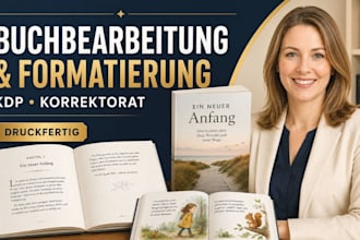 ich werde buchbearbeitung, korrektorat und KDP buchformatierung durchführen