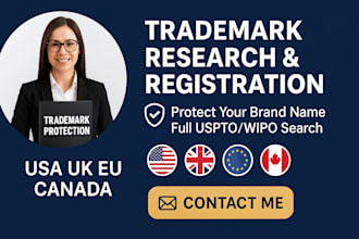 uspto trademark research and registration for brand name logo USA UK eu canada
