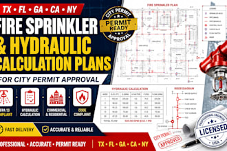 tx fl ga ca ny fire sprinkler plans, hydraulic plans for city permit approval