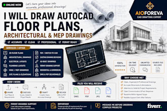 draw autocad floor plans, architectural and mep drawings