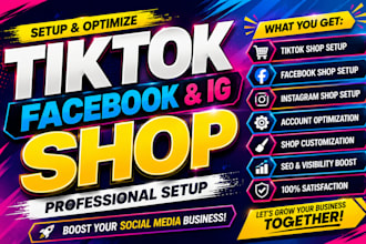 setup tiktok shop, facebook shop, instagram shop, shopify store