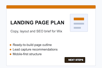 create a wix landing page plan with copy layout and SEO brief