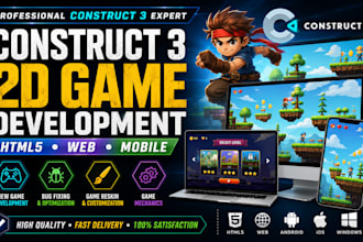 develop 2d game in construct 3 for HTML5, web, mobile and reskin existing games