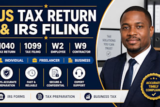 prepare and file us tax returns, 1099, w2, w9, 1040 and irs tax forms
