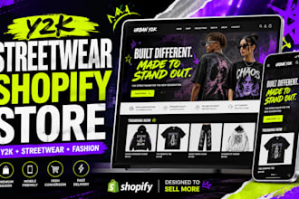 design y2k streetwear shopify store, y2k clothing website