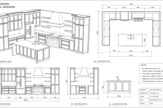 design kitchen cabinets, furniture model, 3d cad loyout technical shop drawings