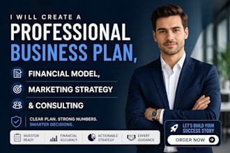 create business plan, financial model, marketing strategy and consulting
