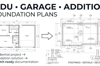 create adu, garage and addition foundation plans for permit