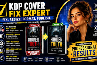 fix your rejected KDP book cover, resize and format for publishing