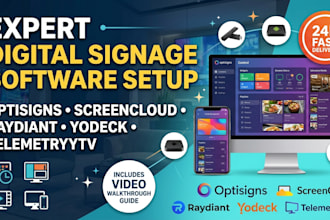 setup your digital signage software, optisigns, screencloud, raydiant, or yodeck