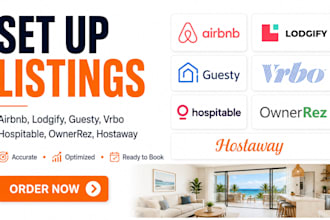 setup listing on airbnb, lodgify, guesty, vrbo, hospitable, ownerrez, hostaway