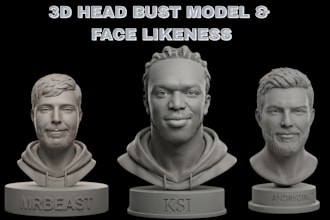 sculpt realistic 2d photo to 3d head bust face likeness 3d head stl for printing