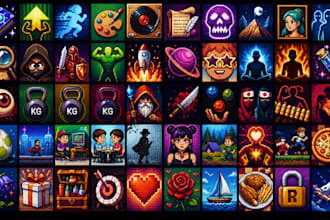 create pixel art icon character sprite sheet ui hud gui tileset and game asset
