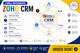 integrate zoho CRM with google ads typeform wix  justcall stripe, n8n automation
