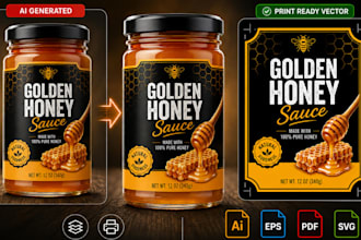 turn ai generated honey jar sauce packaging and label to print ready vector file