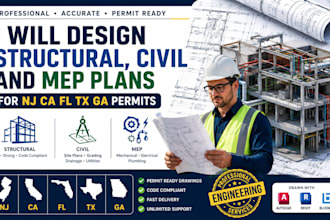 design structural civil and mep plans for nj ca fl tx ga permits