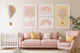 design cute nursery printable wall art and custom photo collage with free mockup