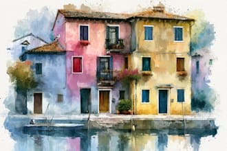 create a watercolor house portrait or buildings