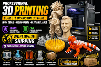3d print your stl file or custom model in resin pla and ship it worldwide