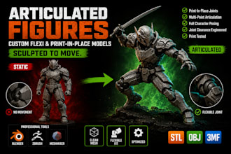 design custom articulated flexi toys print in place figures and character models