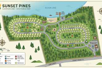 create property map site plan, plot plan, campground map for vector illustration