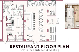 design restaurant, cafe, bakery, bar floor plan, kitchen and seating layout