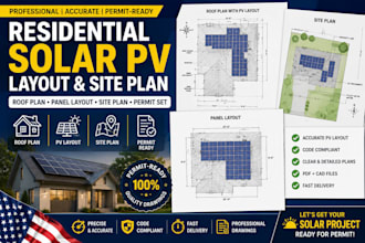 design residential solar pv layout, roof plan, site plan and permit set