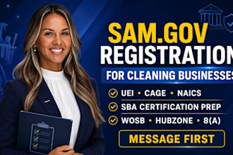 manage sam gov, uei, cage code, sba certification for cleaning business