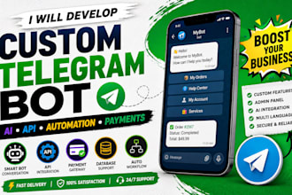 do custom telegram crypto discord python ai chat bot integration automation api