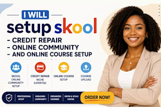 skool credit repair online community and online course setup