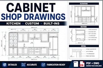 detailed cabinet shop drawings for kitchen and custom cabinets