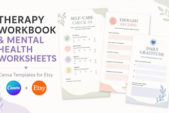 design therapy workbook and mental health worksheets in canva for etsy