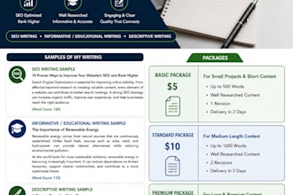 write informative, educational and SEO friendly articles for your website