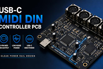 build usb c midi din controller pcb 5pin midi din output low noise clean power
