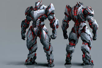 design of futuristic mecha robots and concept art