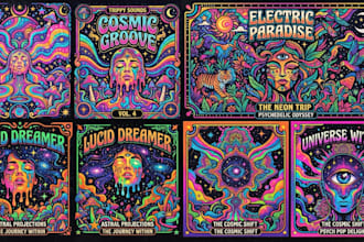 create psychedelic trippy pop art poster cover