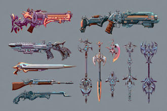 high quality weapon concept art for gaming and more
