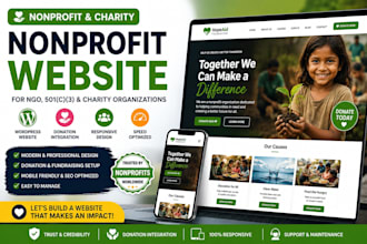create nonprofit website, ngo, 501c3, charity donation website on wordpress wix