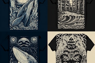 design a beautiful linocut t shirt in my art style