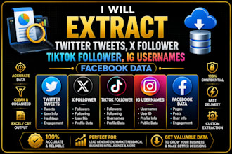extract twitter tweets, x follower, tiktok foll0wer, ig usernames, facebook data