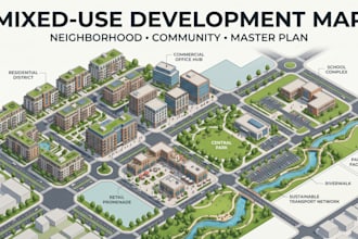 create mixed use development map, neighborhood map, community layout, masterplan